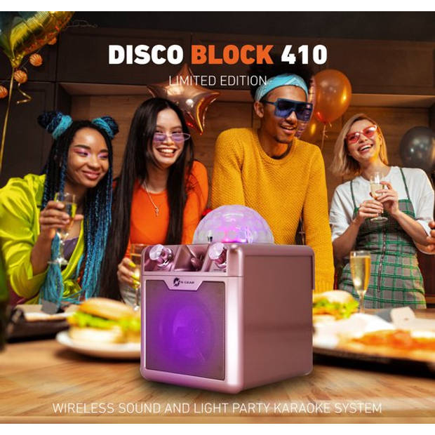 N-GEAR Disco Block 410 - Karaokeset - Bluetooth Speaker - Partybox met 2 Microfoons - Space Pink - Limited Edition