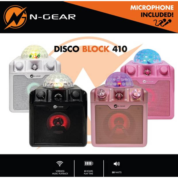 N-GEAR Disco Block 410 - Karaokeset - Bluetooth Speaker - Partybox met 2 Microfoons - Space Pink - Limited Edition