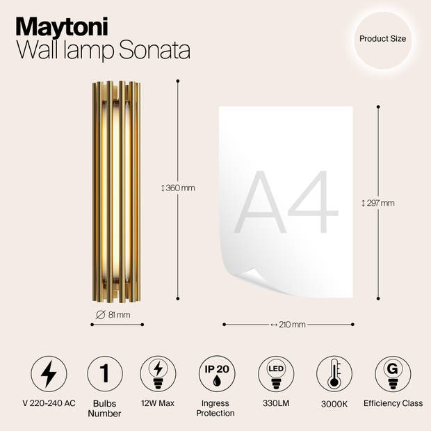 Maytoni - Wandlamp Sonata - Messing - Ø8,1