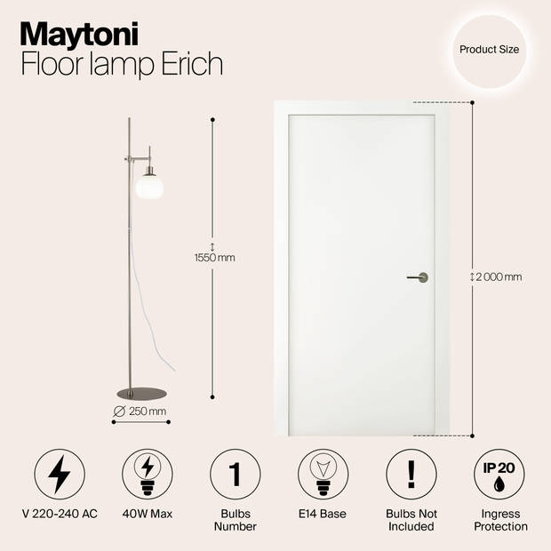 Maytoni - Vloerlamp Erich - Nikkel - Ø25