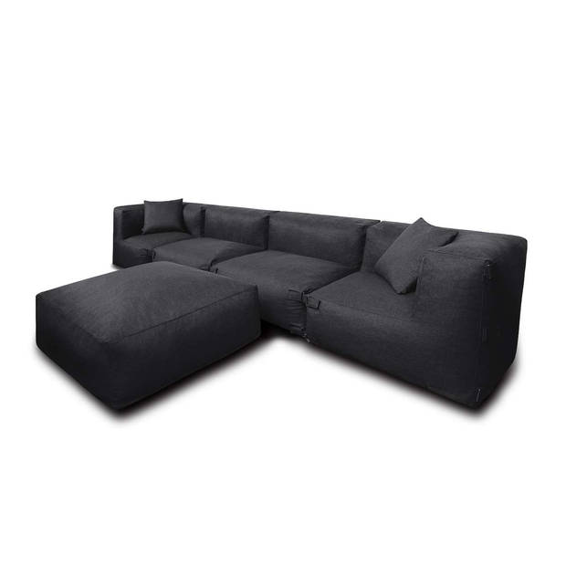 Feel Furniture - Binnen & Buiten bank - Odin - 5 Persoonsbank - Zwart - Met Hocker