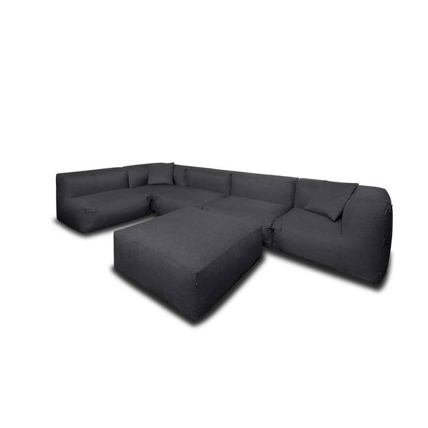 Feel Furniture - Binnen & Buiten bank - Odin - 5 Persoonsbank - Zwart - Met Hocker