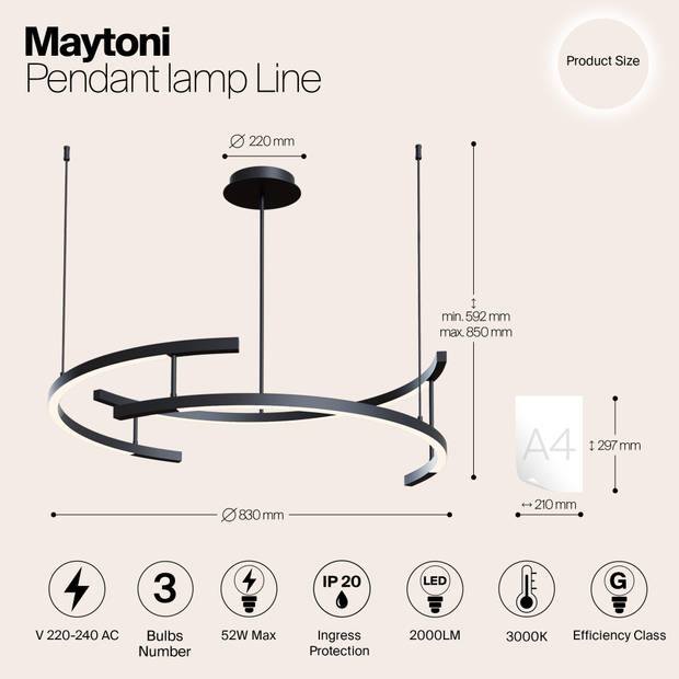 Maytoni - Hanglamp Line - Zwart - Ø83