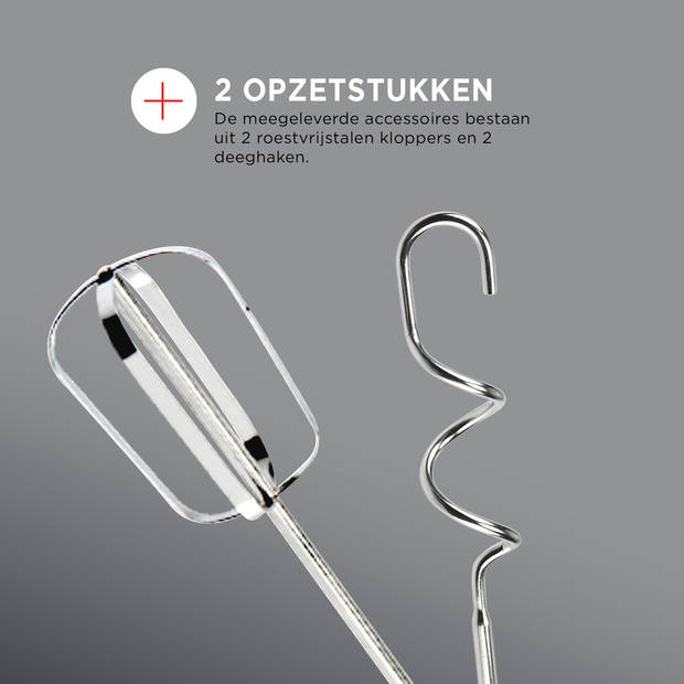 Bourgini Retro Handmixer - 5 snelheden en turbofunctie - RVS deeghaken en gardes - Zwart