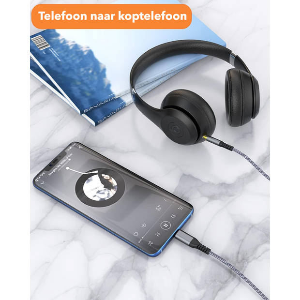 Gadgetplace USB C naar AUX Kabel 3.5mm - 1 Meter - Nylon Gevlochten - USB C naar Aux adapter - Audio kabel