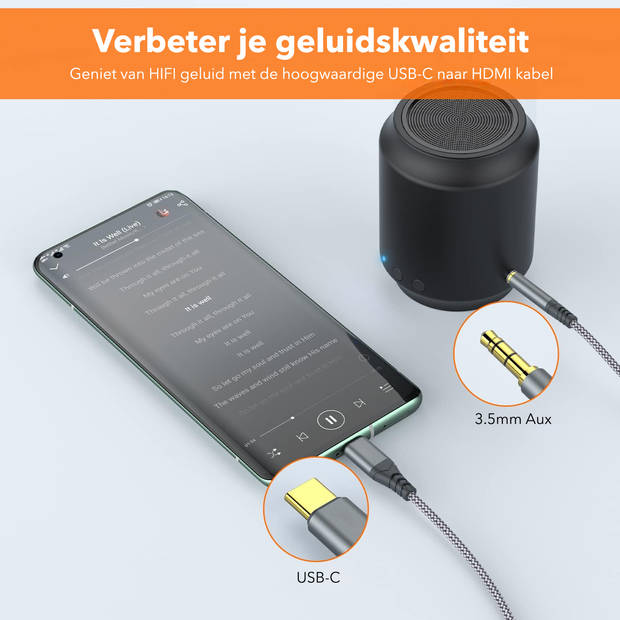 Gadgetplace USB C naar AUX Kabel 3.5mm - 1 Meter - Nylon Gevlochten - USB C naar Aux adapter - Audio kabel