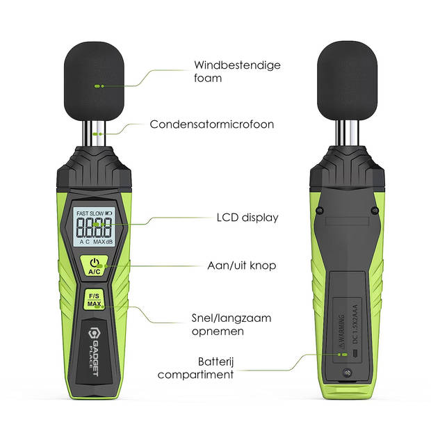 Professionele Decibelmeter met Beschermhoes - Incl. Batterijen - 30 dB tot 130 dB - Digitale geluidsmeter