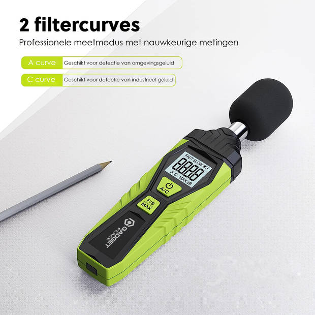 Professionele Decibelmeter met Beschermhoes - Incl. Batterijen - 30 dB tot 130 dB - Digitale geluidsmeter