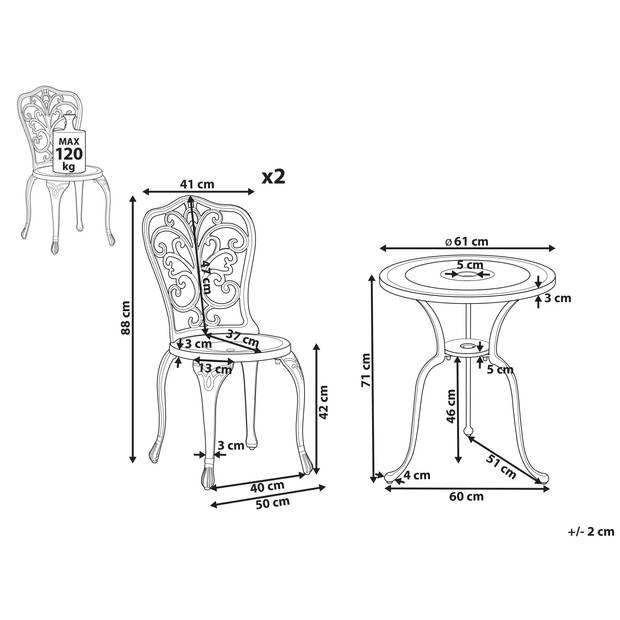 Beliani TRIORA/DASCIO - Bistroset-Wit-Aluminium