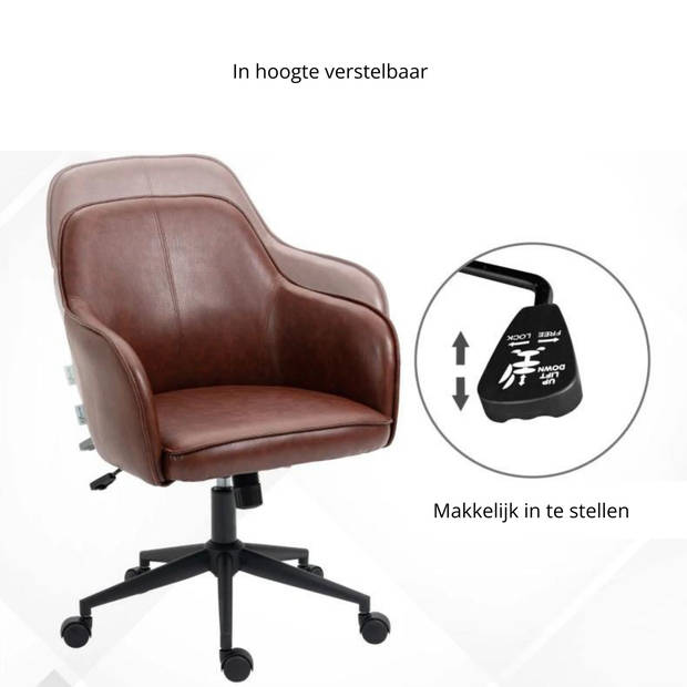 Bureaustoel - Ergonomische bureaustoel - Stoel - Draaibaar - 58,5 cm x 62 cm x 91 cm - Bruin