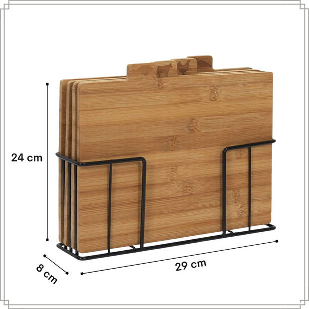 OTIX Snijplankenset met Houder - Set van 4 - Bamboe - Snijplanken