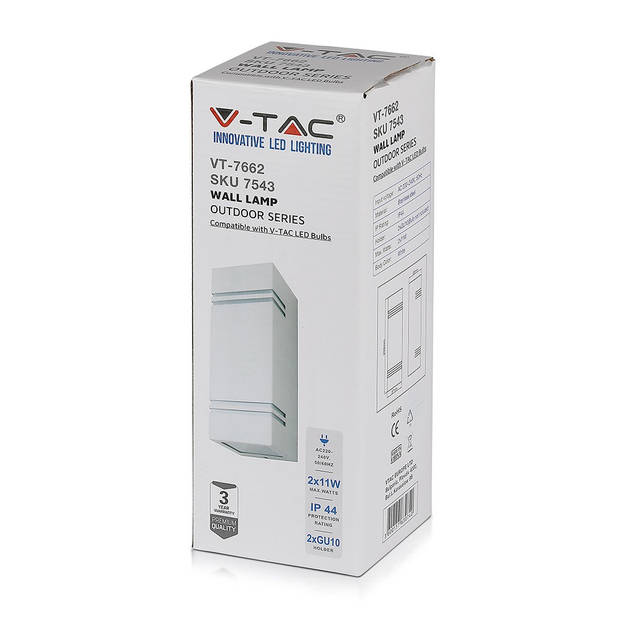 V-TAC VT-7662-W GU10 Buitenverlichting - Omhoog - Omlaag - Fittingen - Wit - IP44 - Modelnr: - VT-7662-W