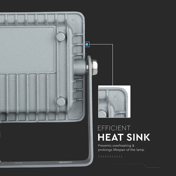 V-TAC VT-10-G Grijze LED Schijnwerpers - Samsung - IP65 - 10W - 800 Lumen - 6400K - 5 Jaar