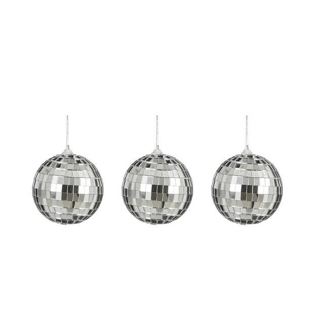 House of Seasons disco kerstballen - 3x - zilver - 8 cm - foam - Kerstbal