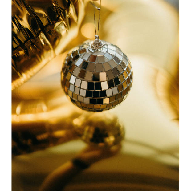 House of Seasons disco kerstballen - 3x - zilver - 8 cm - foam - Kerstbal