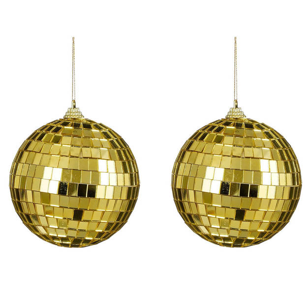 House of Seasons disco kerstballen - 2x - goud - 10 cm - foam - Kerstbal