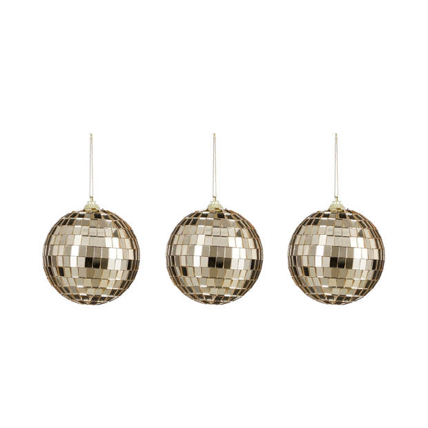 House of Seasons disco kerstballen - 3x - champagne - 8 cm - foam - Kerstbal