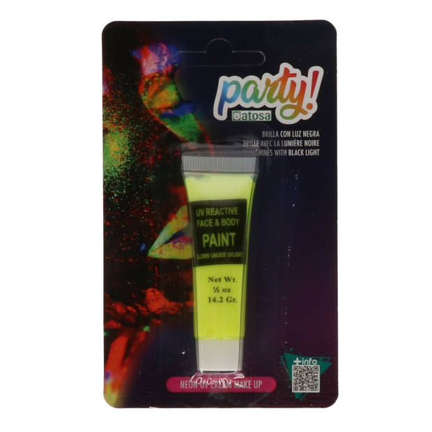 Atosa grimeer schmink - Glow in the Dark - neon geel - 14 gram - carnaval/verkleed thema - Schmink