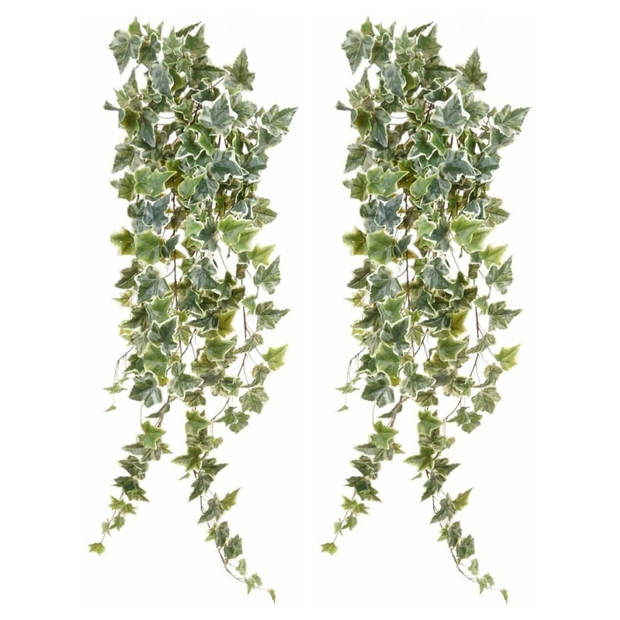 Emerald kunstplant/hangplant - 2x - Klimop/hedera - groen/wit - 100 cm lang - Kunstplanten