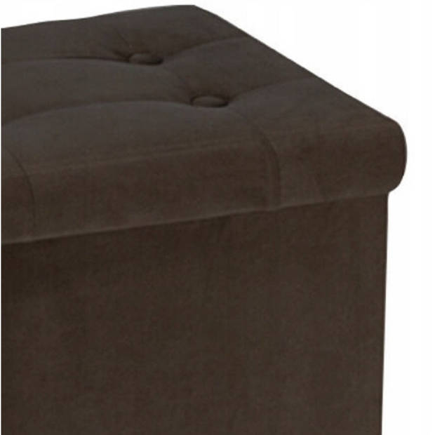 H&S Collection Poef/hocker/krukje - 2x - opbergbox - donkerbruin - fluweel polyester - 38 x 38 cm - Poefs