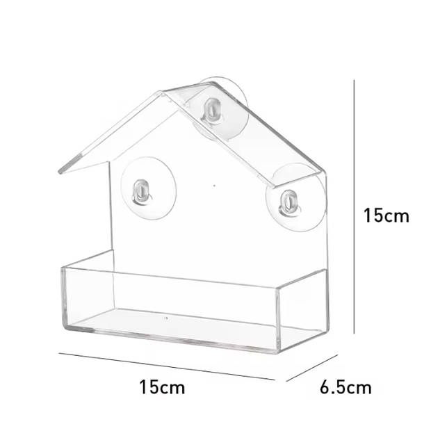 FEDEC Transparant vogelhuisje - vogelhuisje met voerbak - Zuignappen - Acryl - Transparant