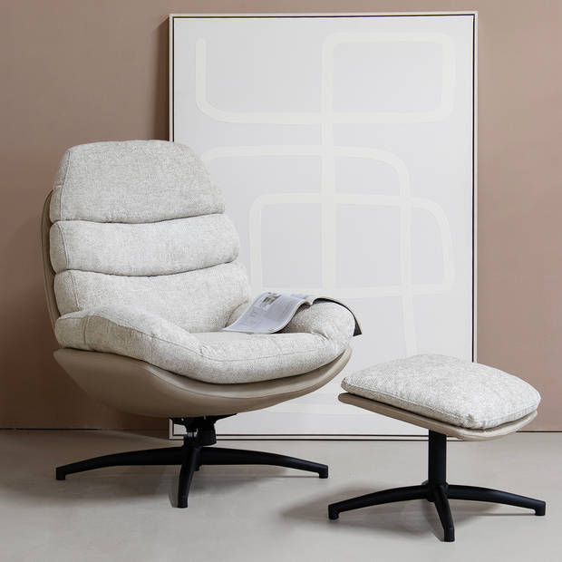 Giga Meubel - Draaifauteuil Liane Beige met Voetenbankje