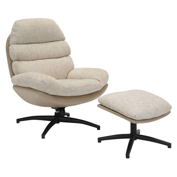 Giga Meubel - Draaifauteuil Liane Beige met Voetenbankje