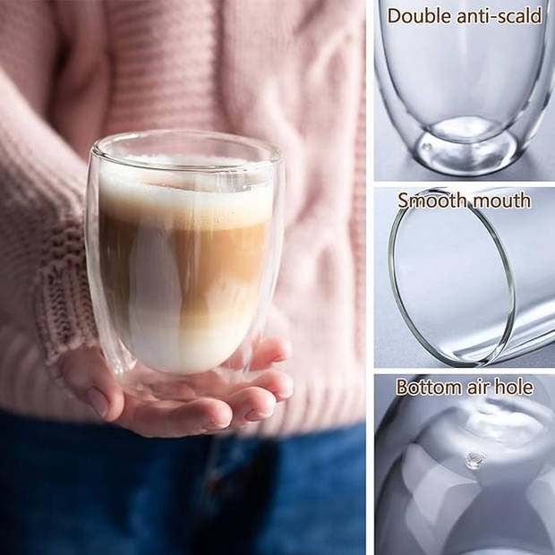 Latte macchiato glazen, dubbelwandige glazen , cappuccinoglazen,thermoglazen, espressokopjes glas, set van 6 (350 ml)