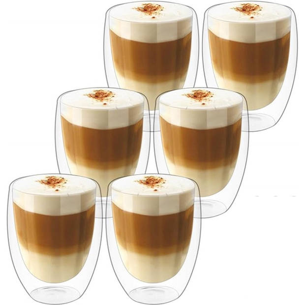 Latte macchiato glazen, dubbelwandige glazen , cappuccinoglazen,thermoglazen, espressokopjes glas, set van 6 (350 ml)