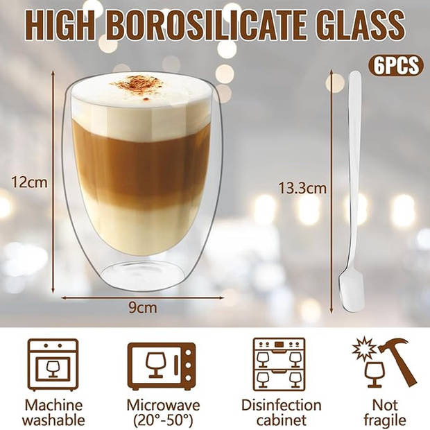 Latte macchiato glazen, dubbelwandige glazen , cappuccinoglazen,thermoglazen, espressokopjes glas, set van 6 (350 ml)