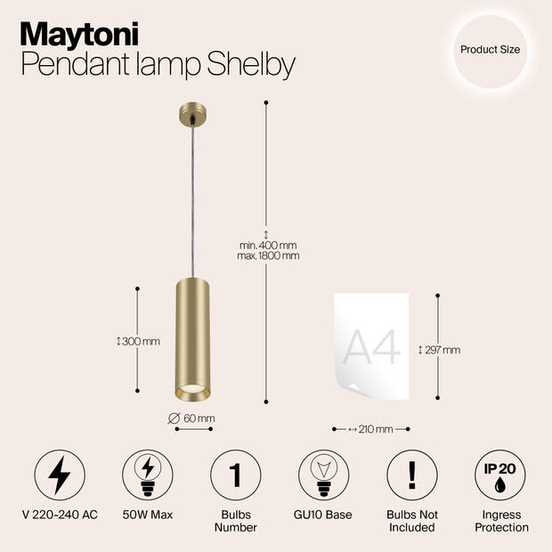 Maytoni Technical - Hanglamp Shelby - Mat goud - Ø6,5