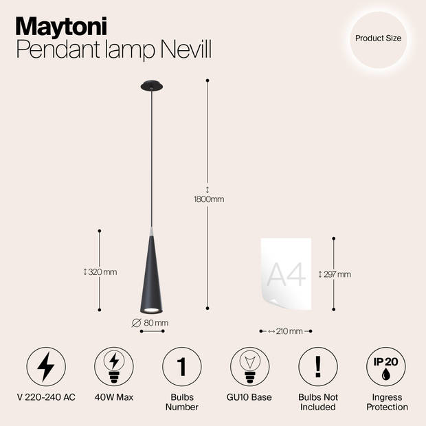 Maytoni Technical - Hanglamp Nevill - Zwart - Ø8