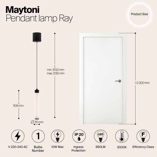 Maytoni Technical - Hanglamp Ray - Zwart - Ø3