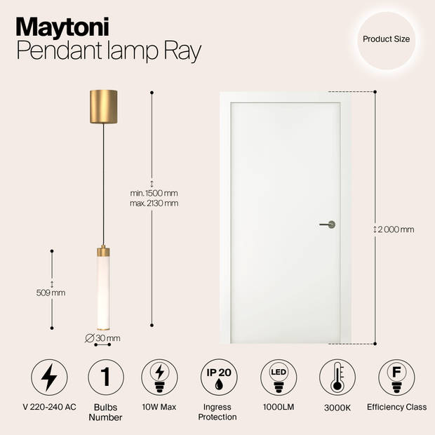 Maytoni Technical - Hanglamp Ray - Goud - Ø3