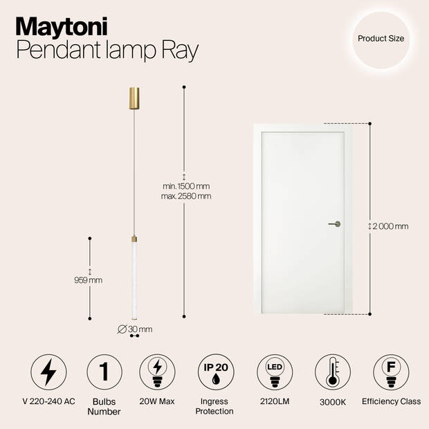 Maytoni Technical - Hanglamp Ray - Goud - Ø3