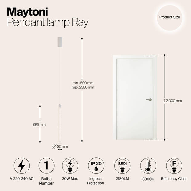 Maytoni Technical - Hanglamp Ray - Wit - Ø3