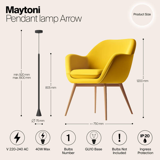 Maytoni Technical - Hanglamp Arrow - Zwart - Ø7,5