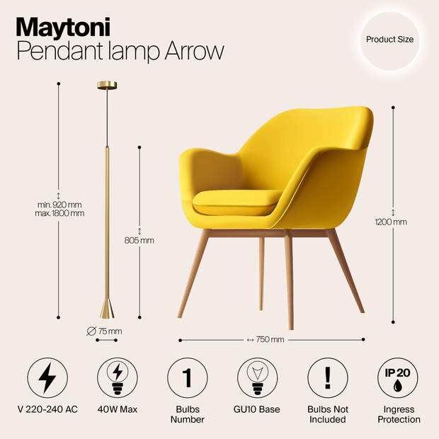 Maytoni Technical - Hanglamp Arrow - Goud - Ø7,5