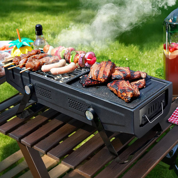 2 in 1 compact BBQ zwart Zwart