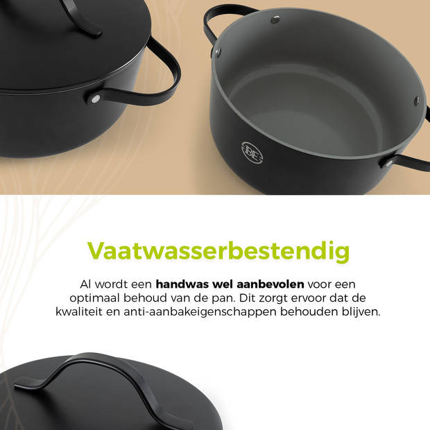 BE Living Braadpan - Ø 24 & 28 cm - Keramische Pannen - PFAS vrije Kookpan - Geschikt voor alle warmtebronnen - Zwart