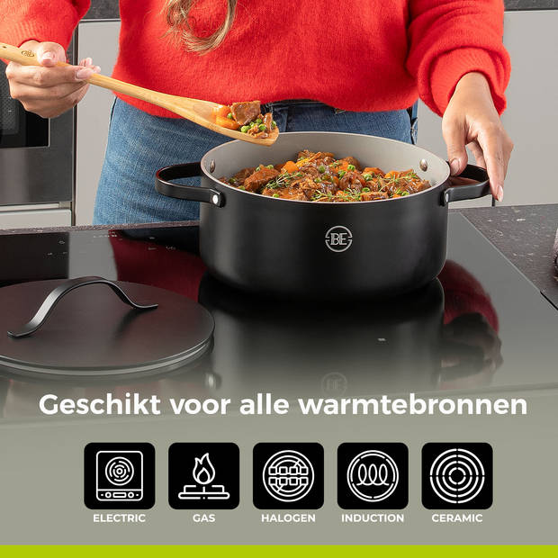 BE Living Braadpan - Ø 24 & 28 cm - Keramische Pannen - PFAS vrije Kookpan - Geschikt voor alle warmtebronnen - Zwart