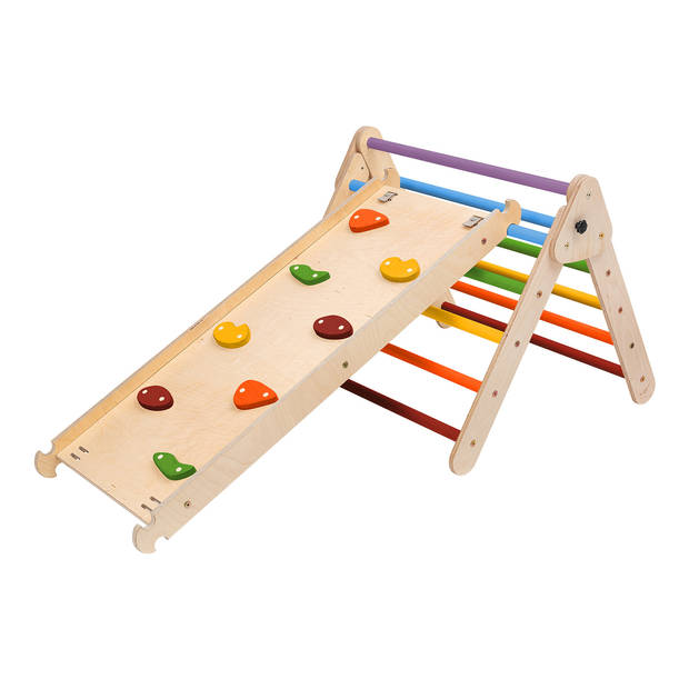 Houten Klimdriehoek met Ladder en Klimmuur - Regenboog