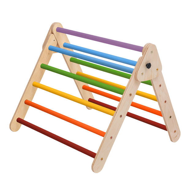 Houten Klimdriehoek met Ladder en Klimmuur - Regenboog