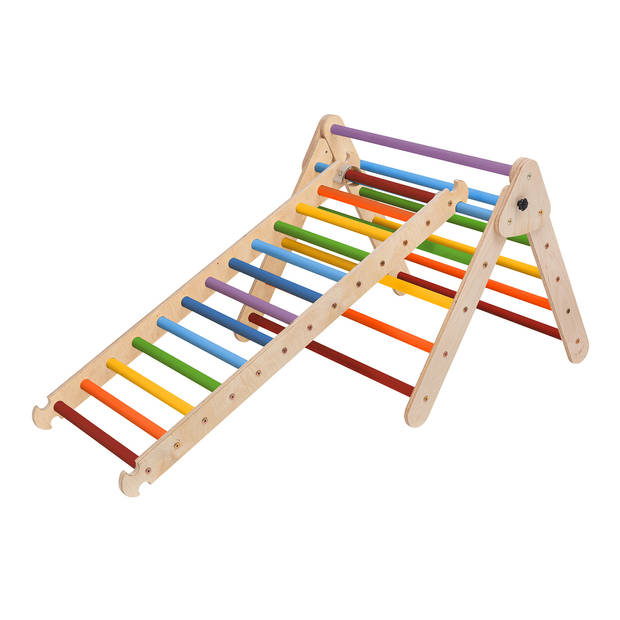 Houten Klimdriehoek met Ladder en Klimmuur - Regenboog