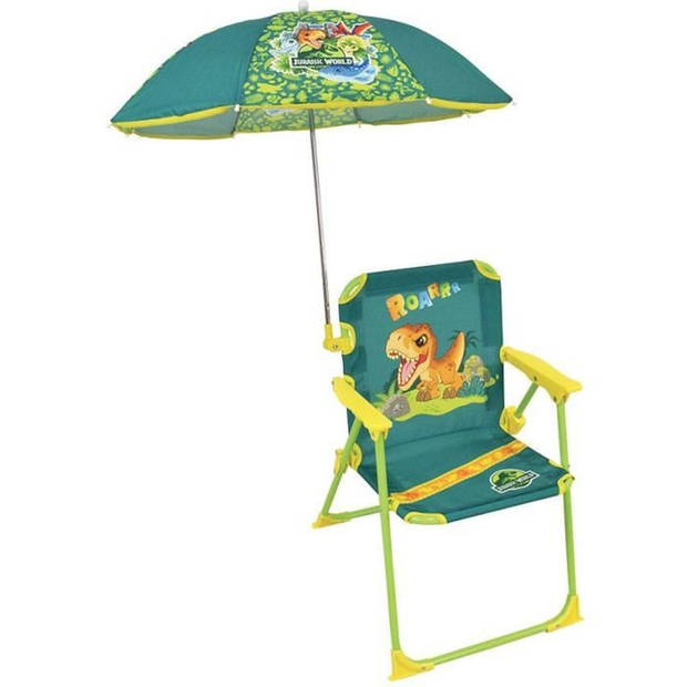 FUN HOUSE - JURASSIC WORLD Dinosaur camping klapstoel - H.38.5 x B.38.5 x D.37.5 cm Met parasol Ø 65 cm - Voor kinderen