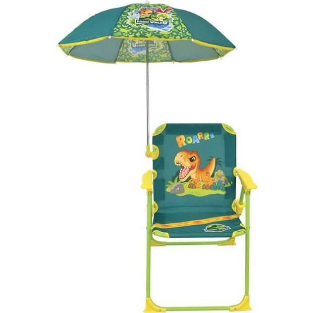 FUN HOUSE - JURASSIC WORLD Dinosaur camping klapstoel - H.38.5 x B.38.5 x D.37.5 cm Met parasol Ø 65 cm - Voor kinderen