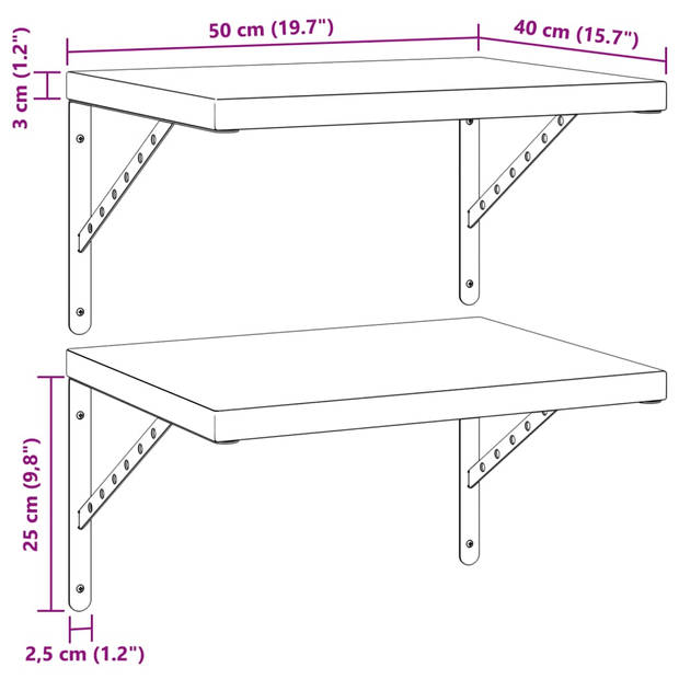 vidaXL Wandschappen 2 st 50x40 cm roestvrijstaal zwart