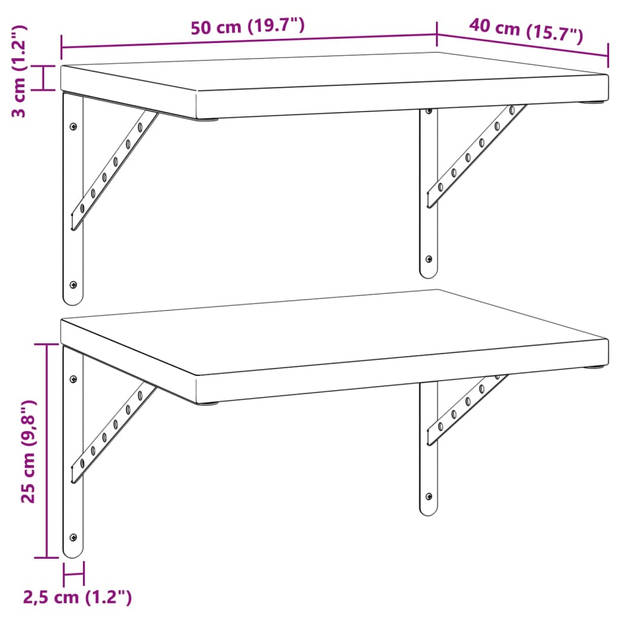 vidaXL Wandschappen 2 st 50x40 cm roestvrijstaal zilverkleurig