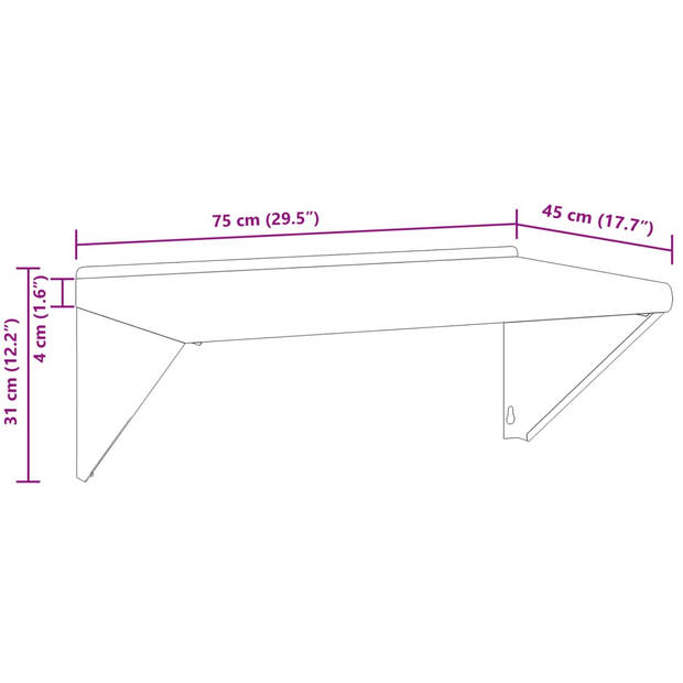 vidaXL Wandschap 75x45x31 cm roestvrijstaal zilverkleurig