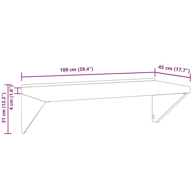 vidaXL Wandschap 100x45x31 cm roestvrijstaal zilverkleurig